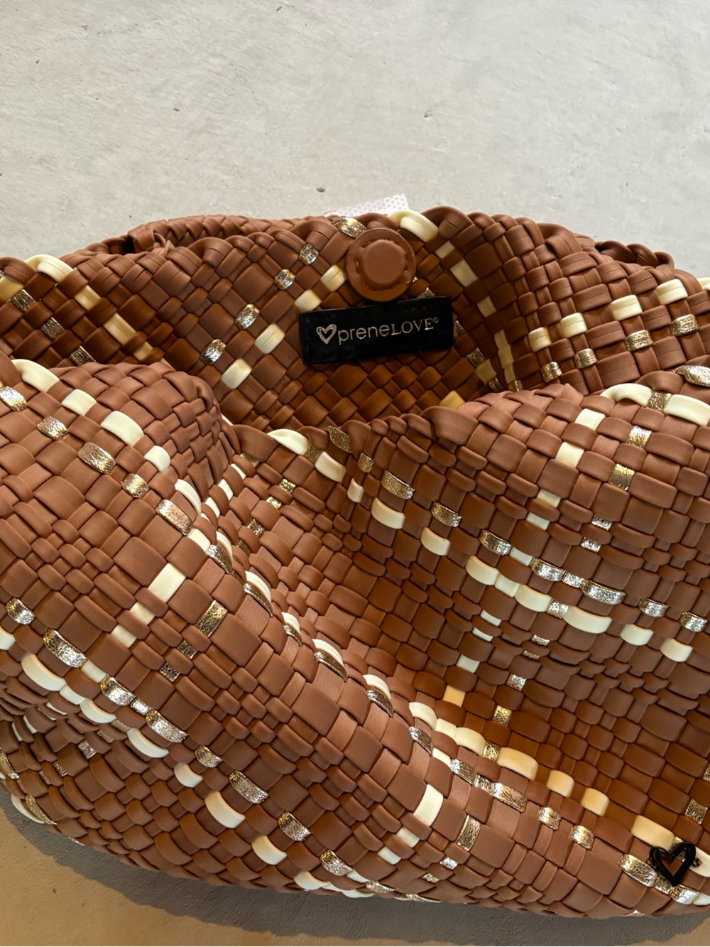 preneLOVE Woven Tote Bag in Brown & Cream